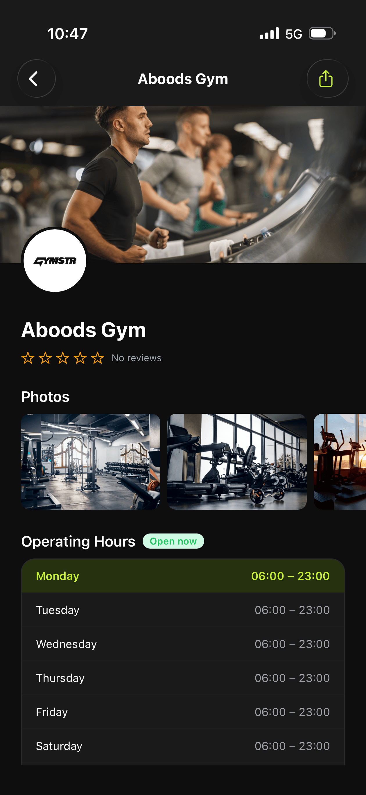 Gym details in the Gymstr app